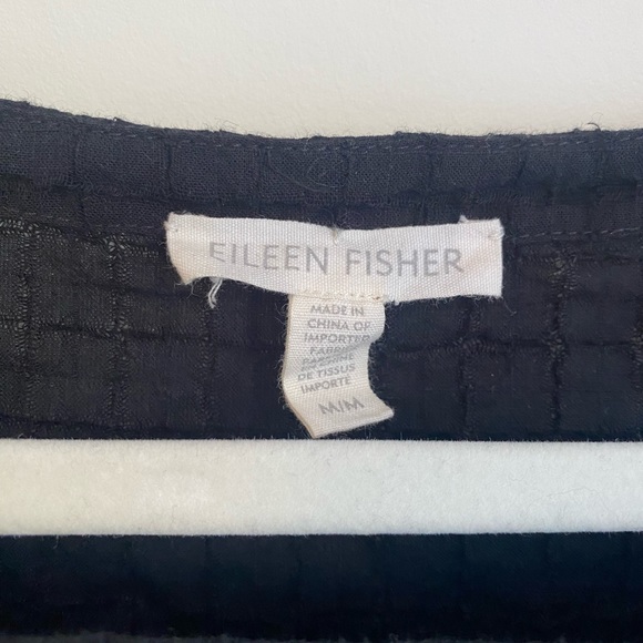 Eileen Fisher organic cotton textured black short sleeve blouse Size M - Picture 4 of 8